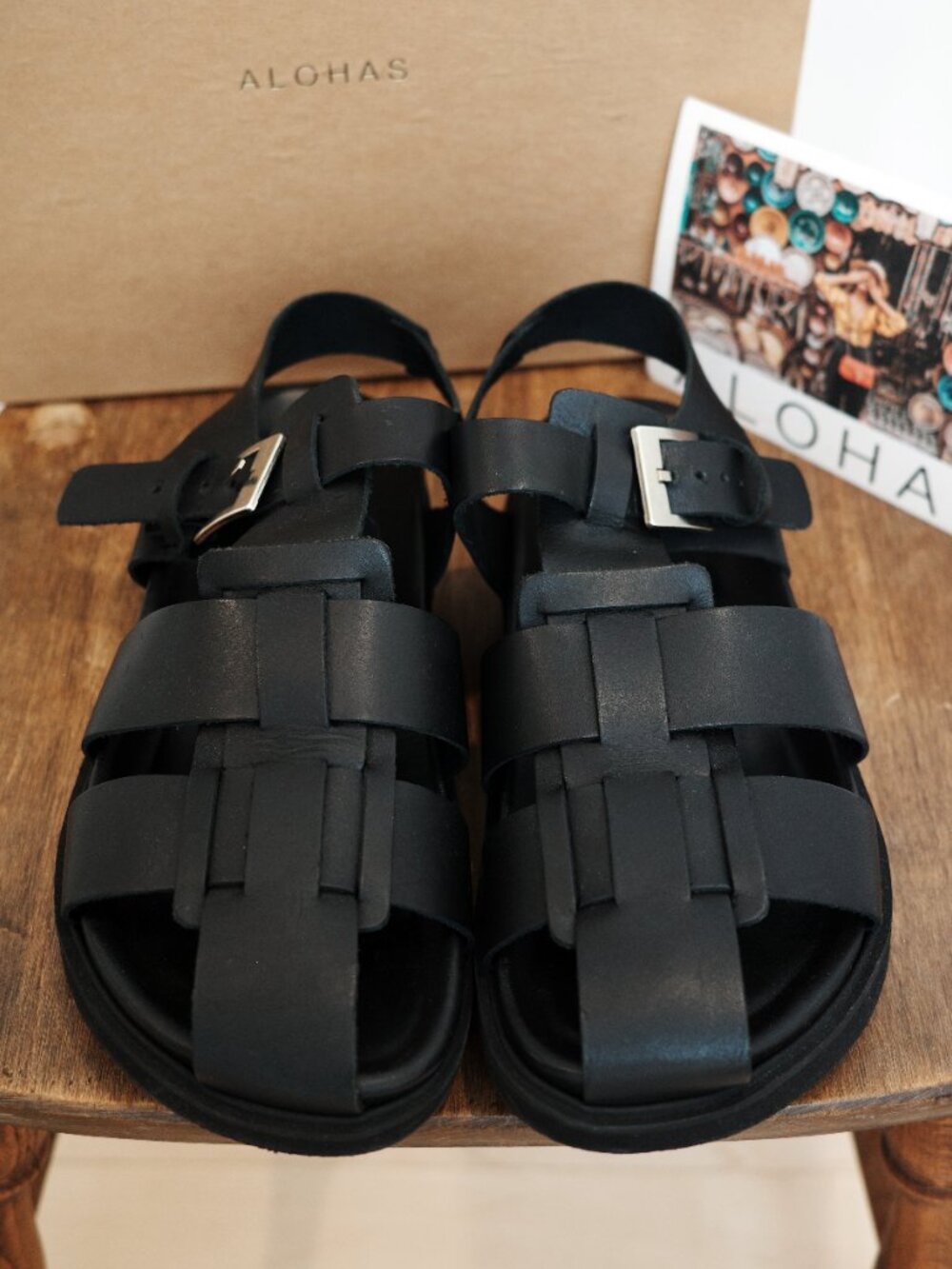 Alohas Marshmallow Black Leather Chunky Sandal